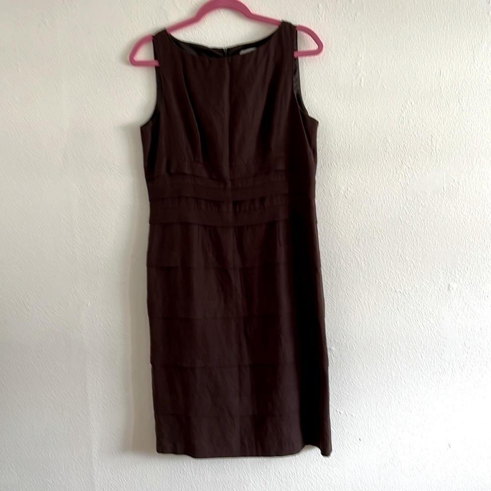 Vintage Adrianna Papell Sleeveless Chocolate Brown Linen Blend Sheath Dress 10